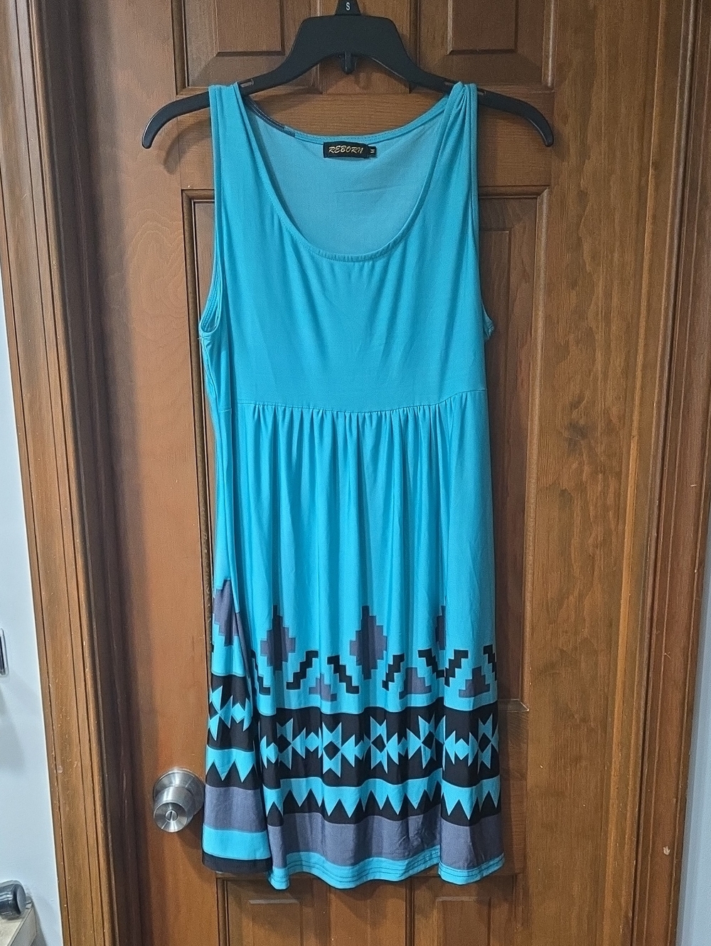 Turquoise Sleeveless Aztec-Trim Dress